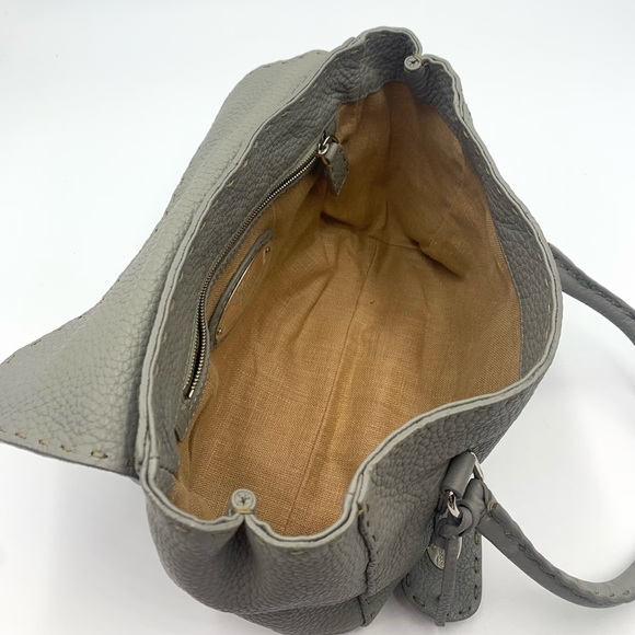 Auth Vtg FENDI Selleria Gray Leather Tote Bag - Picture 5 of 14